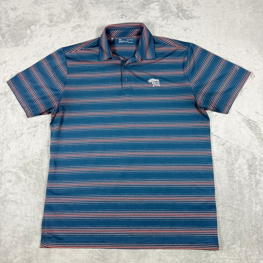 Under Armour Mens XL Polo Shirt Torrey Pines Blue Orange Striped HeatGear Golf